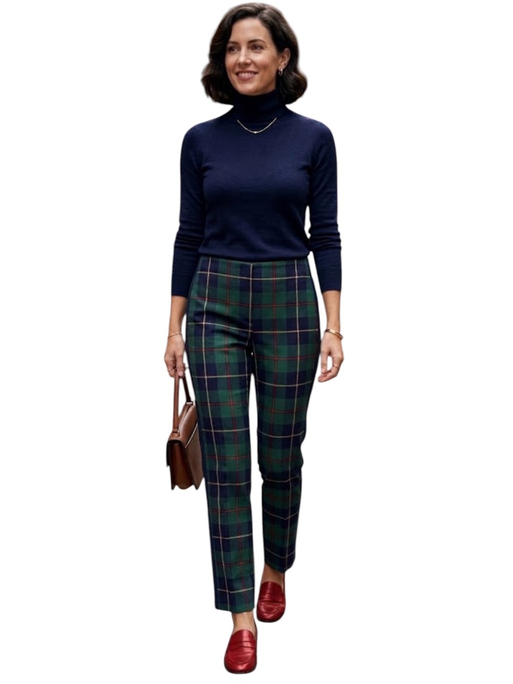 Gretchen Scott Green & Navy Tartan Check Women Slim Fit Plaid Trousers M
II